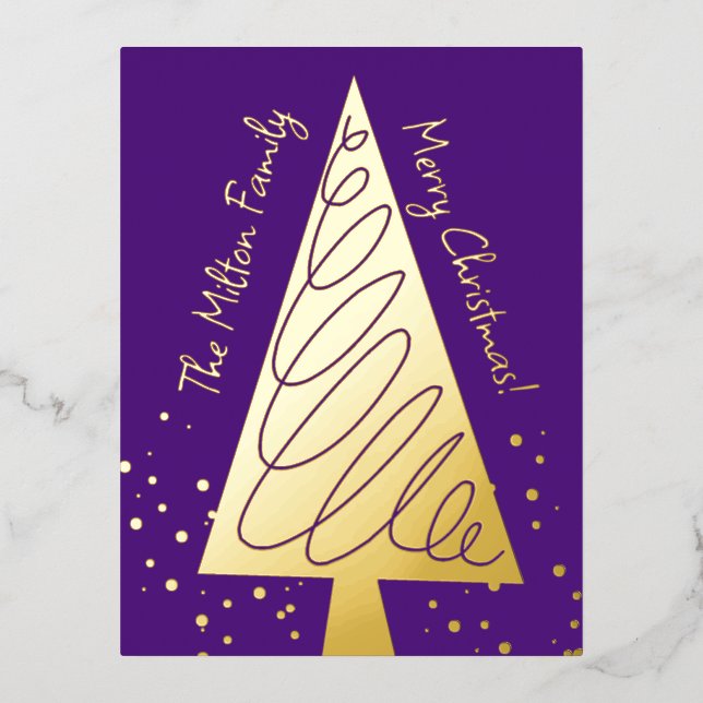 Carte postale de Noël moderne violet et feuille d' (Recto)
