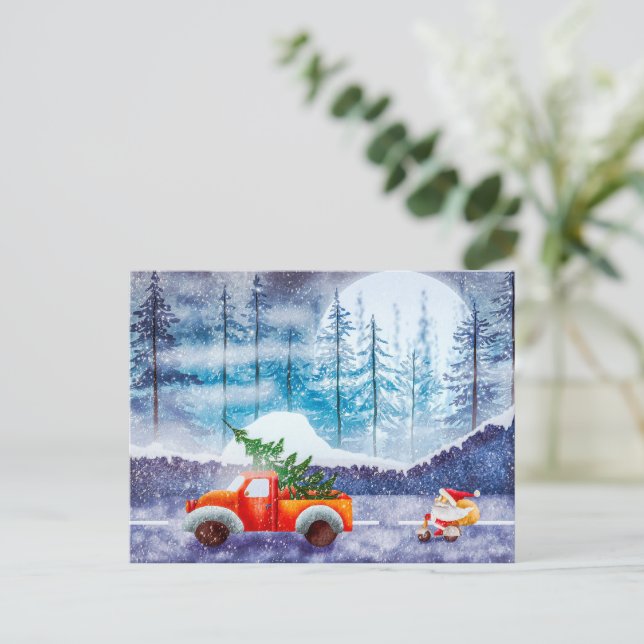 Carte postale de Noël Père Noël sur un cyclomoteur (Debout devant)