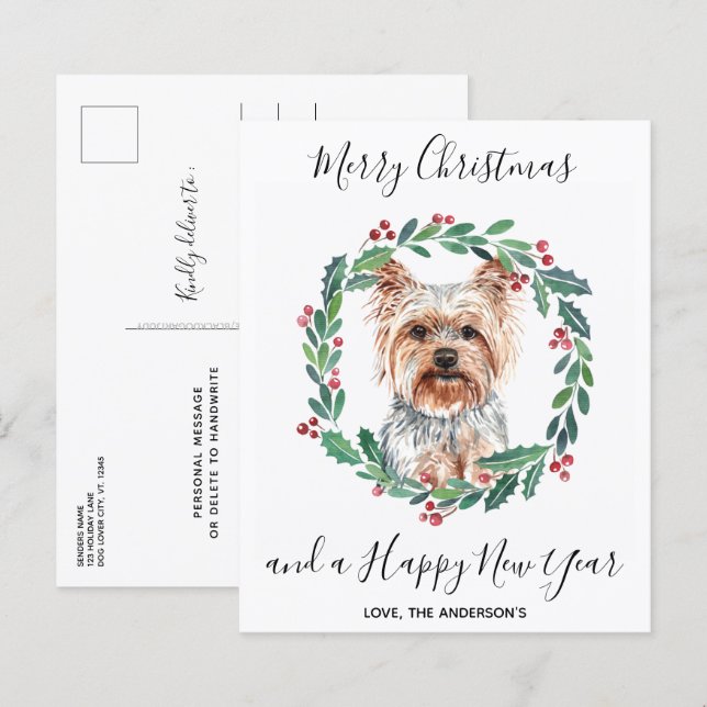 Carte postale de Noël pour chien Yorkshire Terrier (Devant / Derrière)