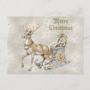 Carte postale de Noël Reindeder Sleigh