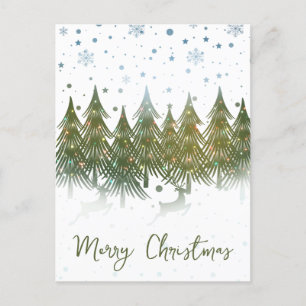 Carte postale de Noël Reindee de la forêt d'hiver