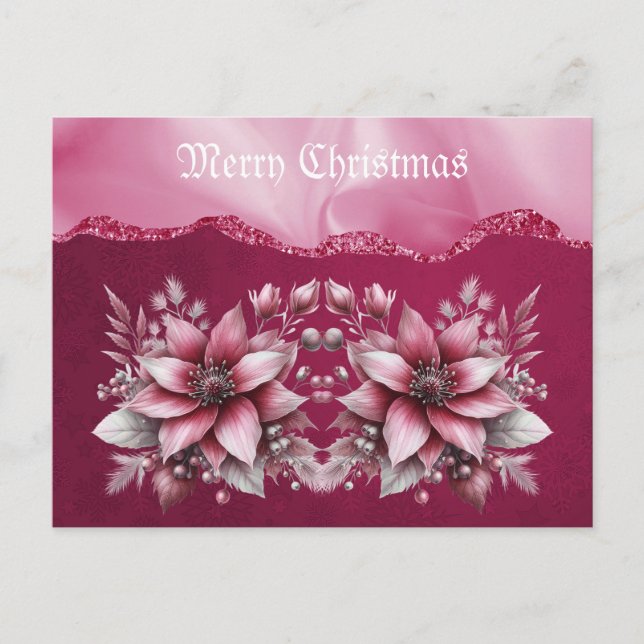 Carte postale de Noël rose Floral (Devant)