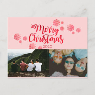 Carte postale de Noël Rouge rose