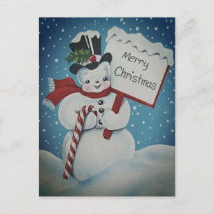 Carte postale de Noël Snowman des années 1950