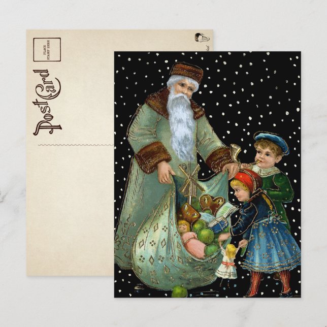 Carte postale de Noël victorienne de nuit avec le  (Devant / Derrière)