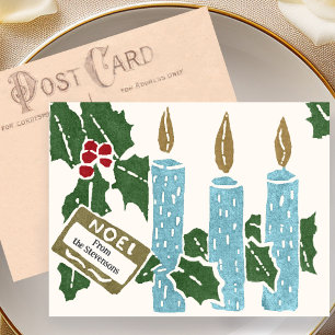Carte postale de Noël vintage avec impression lino