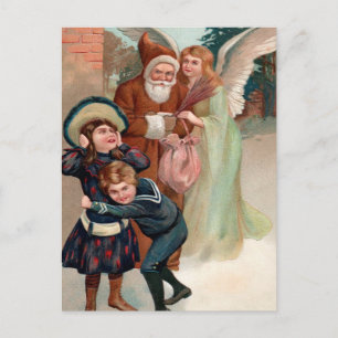 Carte postale de Noël vintage avec un Père Noël en