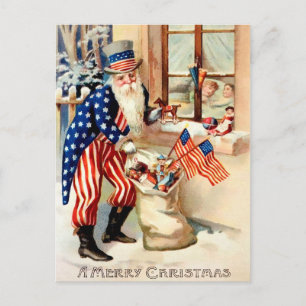 Carte postale de Noël vintage de Père Noël patriot