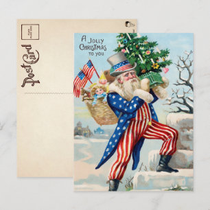 Carte postale de Noël vintage Oncle Sam Père Noël