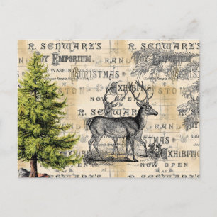 Carte postale de Noël Woodland Deer Vintage