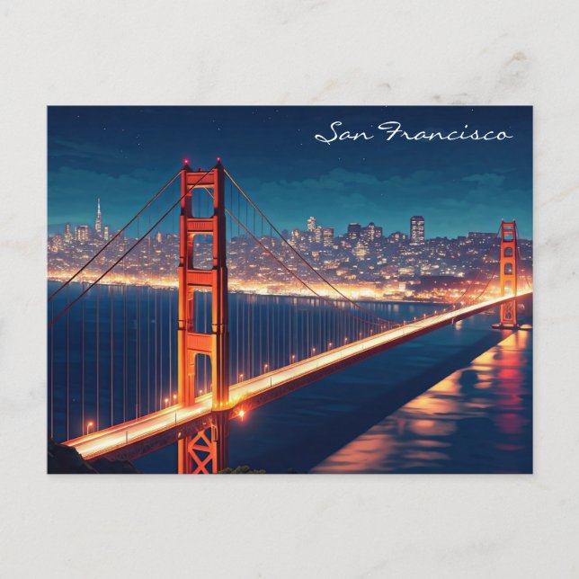 Carte postale de nuit du pont Golden Gate de San F (Devant)