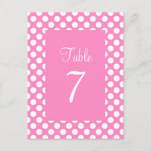 Carte postale de numéro de table à pois rose et bl