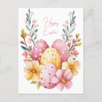 Carte postale de Pâques aquarelle colorée avec oeu
