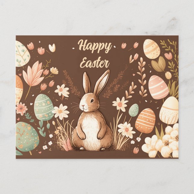 Carte postale de Pâques aux couleurs lapin et choc (Devant)