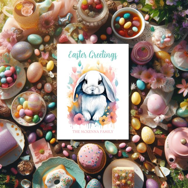 Carte postale de Pâques Florale de lapin d'aquarel (Créateur téléchargé)