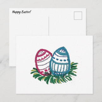 Carte postale de Pâques œufs roses et bleus