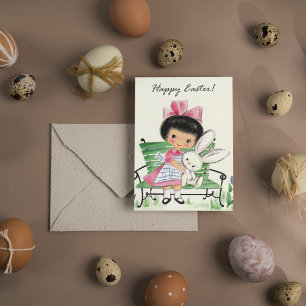 Carte postale de Pâques rétro vintage fille de vac