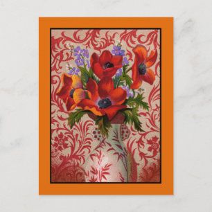 Carte postale de pavots avec une frontière orange