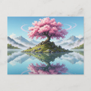 Carte postale de paysage du lac de l'arbre Sakura