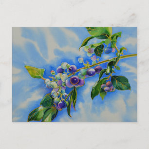 Carte postale de peinture à l'aquarelle myrtille