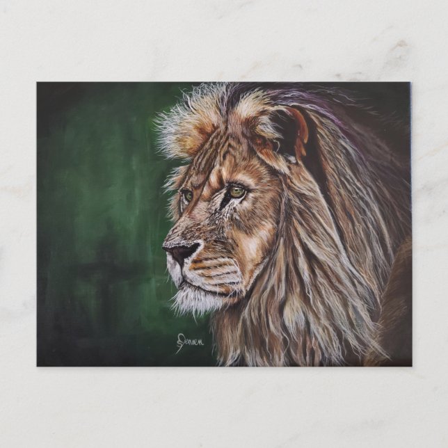 Carte postale de peinture acrylique au lion (Devant)