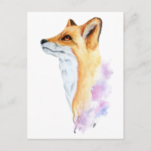 Carte postale de peinture aquarelle Renard roux