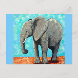 Carte postale de peinture d'éléphant bébé géant