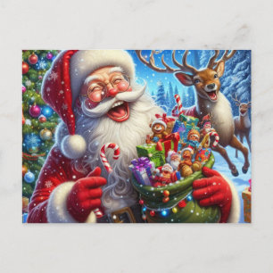 Carte postale de Père Noël et de rennes