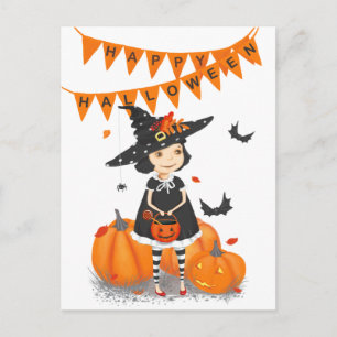 Carte postale de petite sorcière mignonne d'Hallow