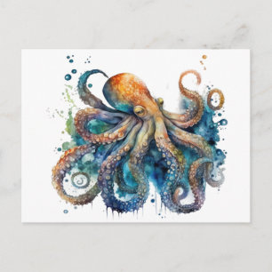 Carte postale de pieuvre à l'aquarelle magnifique