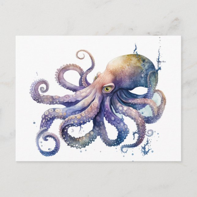 Carte postale de pieuvre à l'aquarelle magnifique (Devant)