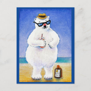 Carte postale de plage tropicale de l'ours polaire