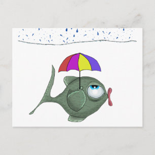 Carte postale de poisson parapluie amusant