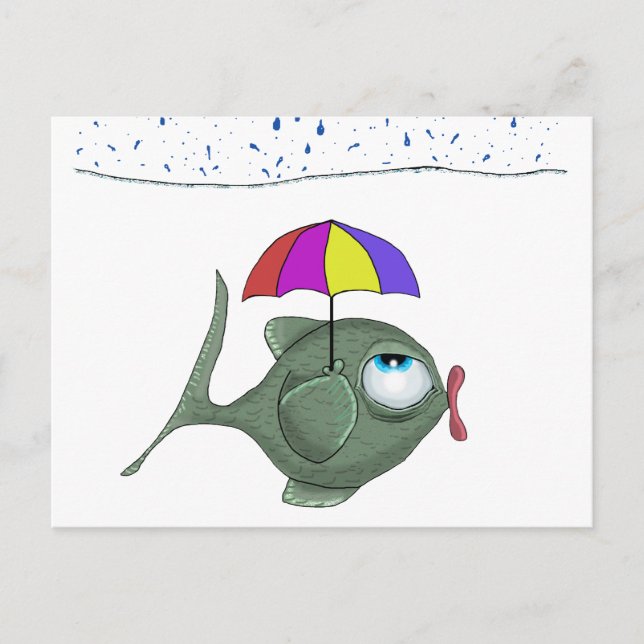 Carte postale de poisson parapluie amusant (Devant)