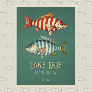 Carte postale de poissons striés de l'Ohio du lac