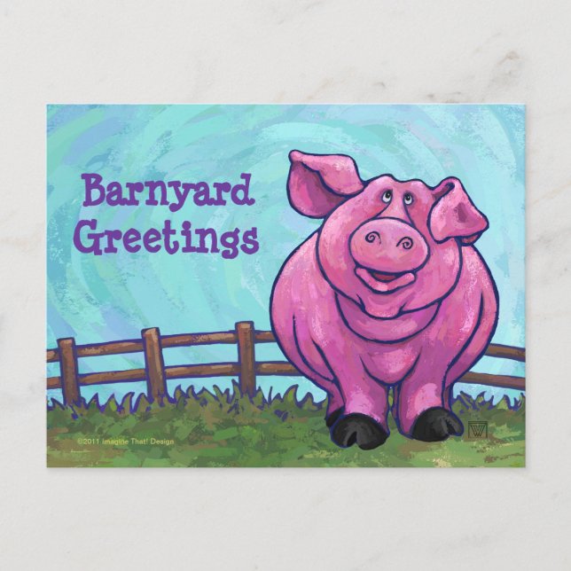 Carte postale de porc rose (Devant)