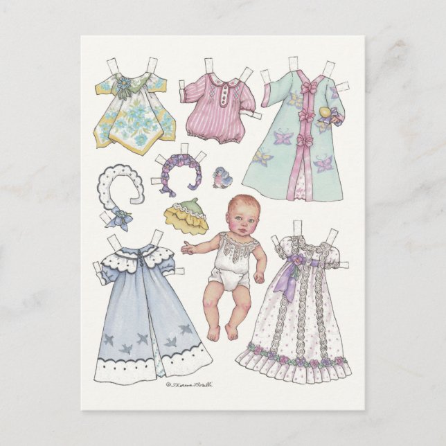 Carte postale de poupée en papier pour bébé à tête (Devant)