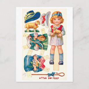 Carte postale de poupée en papier vintage - Little