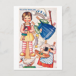 Carte postale de poupée en papier vintage -- Petit