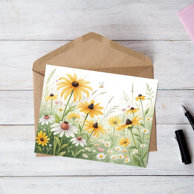 Carte postale de prairie fleurie – Jaune et blanc  (Créateur téléchargé)