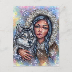 Carte postale de première neige Husky chiot meille