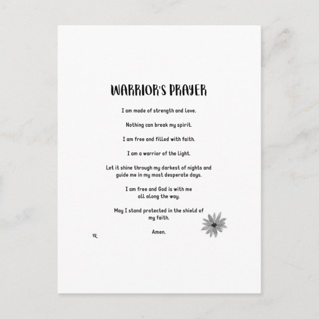CARTE POSTALE DE PRIÈRE DE WARRIOR (Devant)