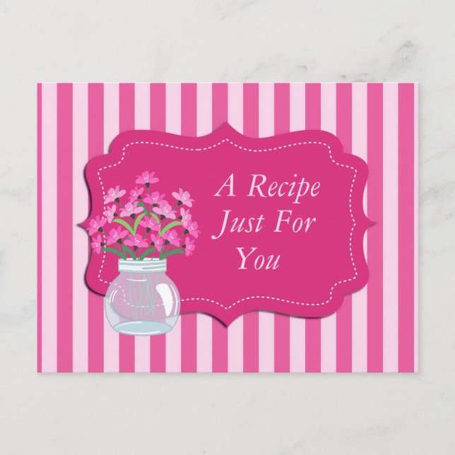 Carte postale de recette à cadre floral rose et ra (Devant)