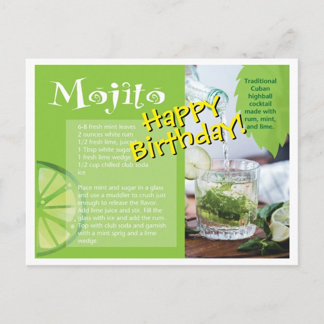 Carte postale de recette de cocktail Mojito pour a (Devant)