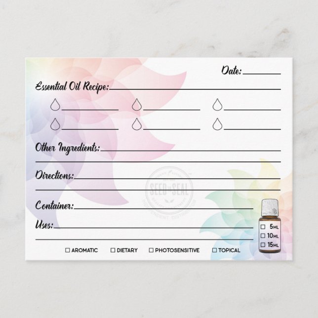 Carte postale de recette d'huile essentielle (Devant)
