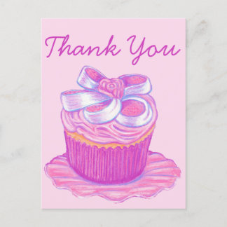 Carte postale de remerciement assiette cupcake ros