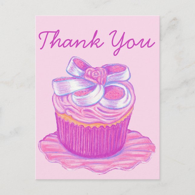 Carte postale de remerciement assiette cupcake ros (Devant)