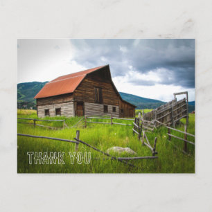 Carte postale de remerciement avec image de grange