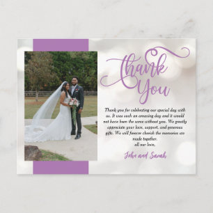 Carte postale de remerciement Bokeh de mariage