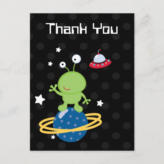 Carte postale de remerciement d'un garçon alien de (Devant)